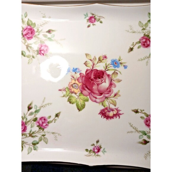 Cico Bavaria German Porcelain Serving Tray with Pink Roses circa 1940s - Picture 8 of 12